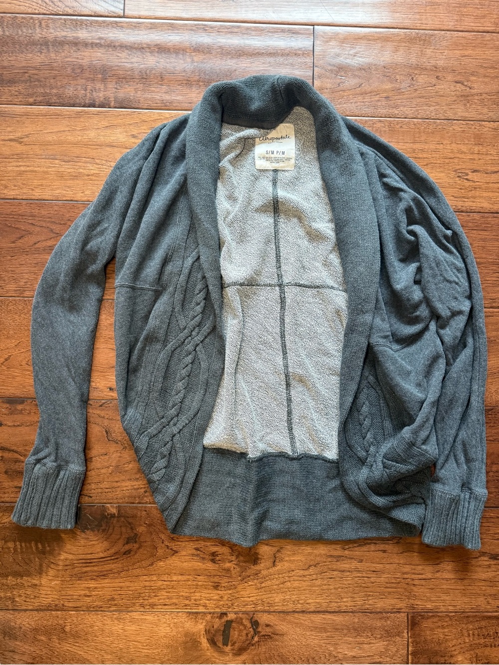 Y2K Aéropostale Gray Cable Knit Open Front Cardigan Shrug Sweater S/M